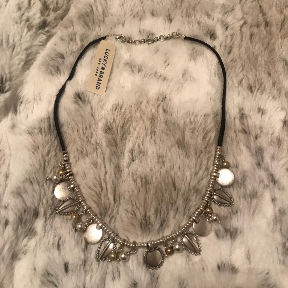 Lucky Brand necklace silver with leather detail